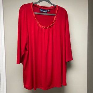 Women's Susan Graver red 1X scoop neck, 3/4 sleeve blouse/top. Made in USA!